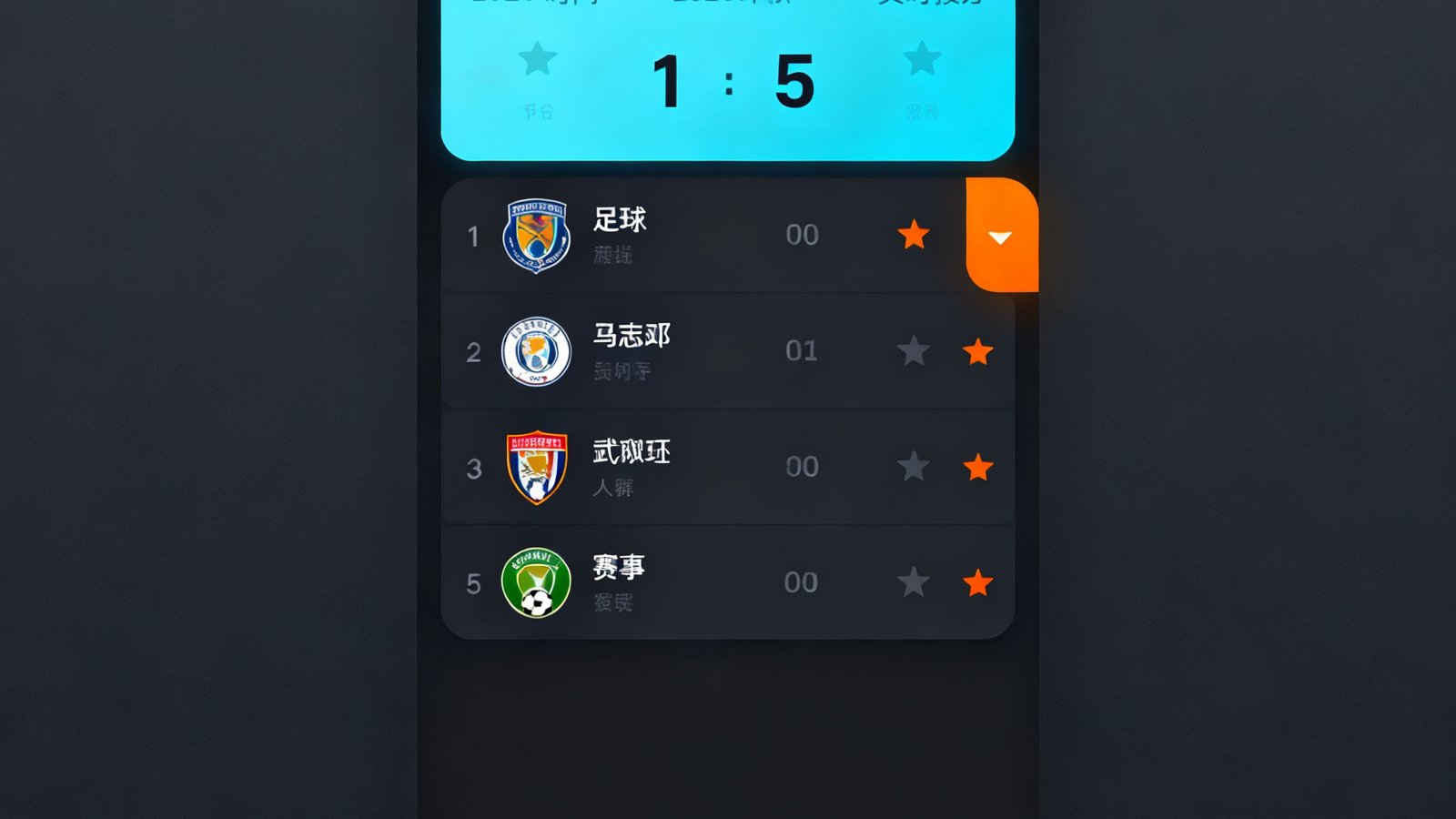 足球吧App新版本界面截图，展示全新设计的暗色主题UI和重新布局的比分卡片